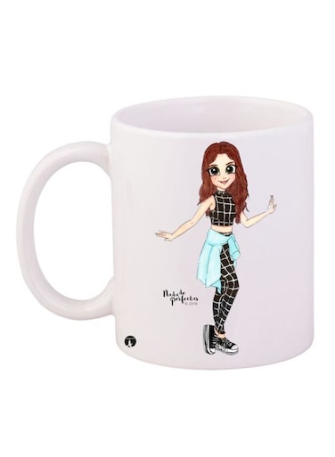 Girl Printed Coffee Mug White/Black/Blue 11ounce