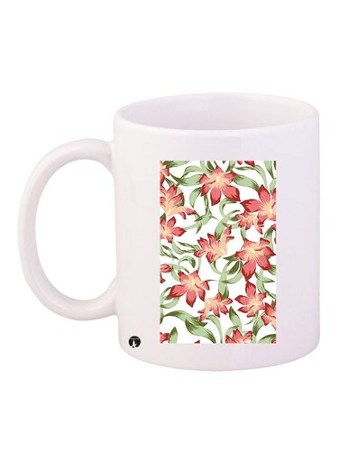 Flowers Printed Coffee Mug White/Red/Green 11ounce