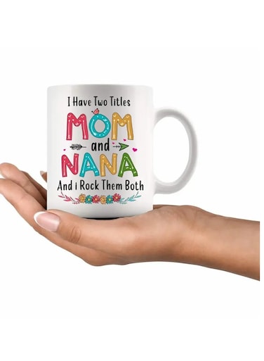 1pc "Mom &amp; Nana" 11oz Ceramic Coffee Mug - Heartwarming Dual-Title Design with Colorful Floral Accents, Dishwasher Safe, Perfect for Mother's Day &amp; Birthday Gifts, Mother's Day Mug Playful Lettering Mug Durable Ceramic, Coffee Bar Accessories