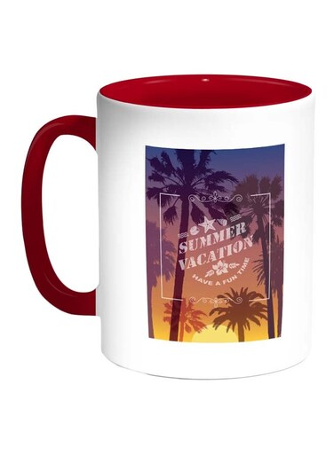 Summer Vacation Printed Coffee Mug Red/White/Yellow