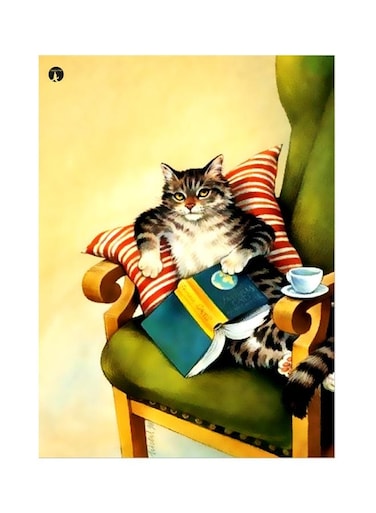 Cat Themed Metallic Plate Yellow/Black/Green 20x15cm