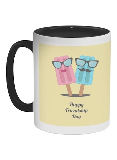 Happy Friendship Day Printed Coffee Mug Black/Yellow/Pink 325ml