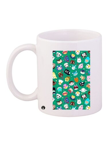 Cartoon Printed Coffee Mug White/Green/Pink 11ounce