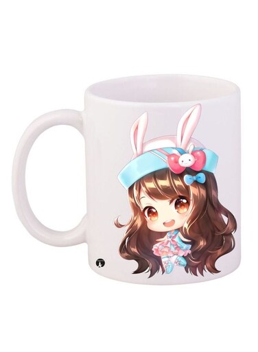 Anime Printed Coffee Mug White/Brown/Blue 11ounce