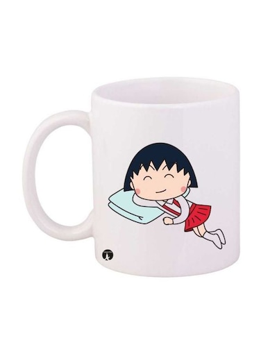 Durable Heat-Resistant Thick Wall Designed Ergonomic Handled Anime Chibi Maruko Chan Printed Mug White/Black/Red 11ounce