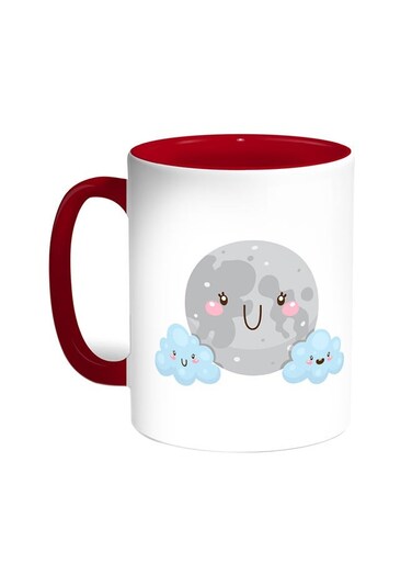 Cartoon - Moon And Clouds Printed Coffee Mug Red/White 11ounce