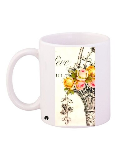 Flowers Printed Coffee Mug White/Pink/Yellow 11ounce