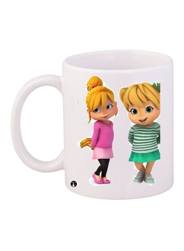 Cartoon Printed Coffee Mug White/Pink/Green 11ounce