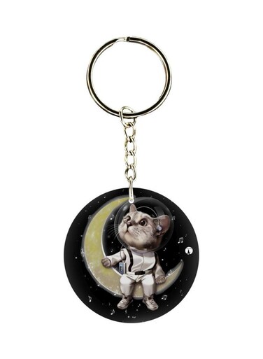 Double Sided Astronaut Cat Printed Keychain
