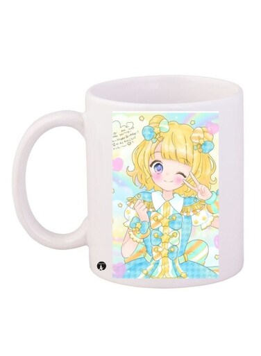 Anime Girl Printed Coffee Mug White/Blue/Yellow 11ounce