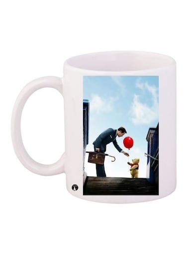 Pooh Cartoon Printed Coffee Mug White/Black/Blue 11ounce