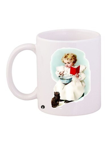 Little Girl Printed Coffee Mug White/Blue/Brown 11ounce