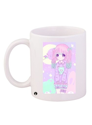Doll Printed Coffee Mug White/Pink/Blue 11ounce