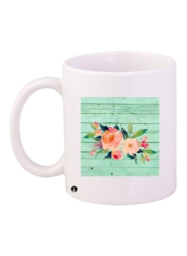 Floral Printed Coffee Mug White/Green/Pink 11ounce