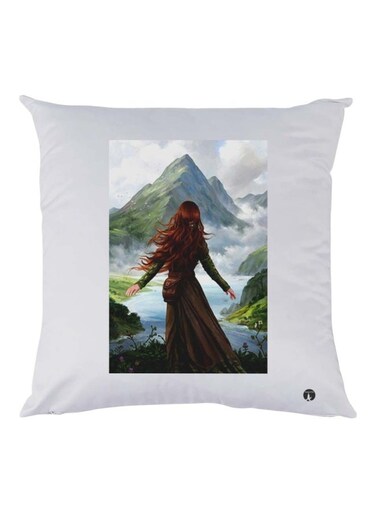 Mountain Printed Cushion polyester White/Green/Brown 30x30cm