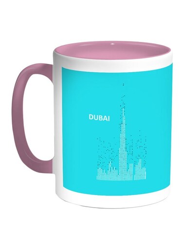 Dubai Towers Printed Coffee Mug Blue/White/Pink 11ounce