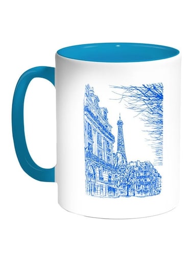 Drawing Of Paris Printed Coffee Mug Blue/White 11ounce