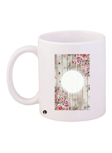 Decorative Printed Ceramic Coffee Mug White/Beige/Pink 11ounce