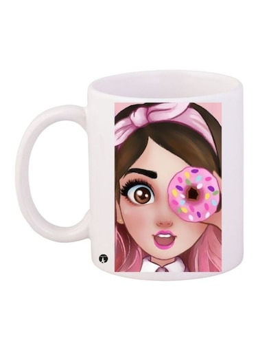 Cartoon Girl Printed Coffee Mug White/Pink/Beige