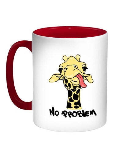 Giraffe No Problem Printed Coffee Mug White/Red/Yellow 11ounce