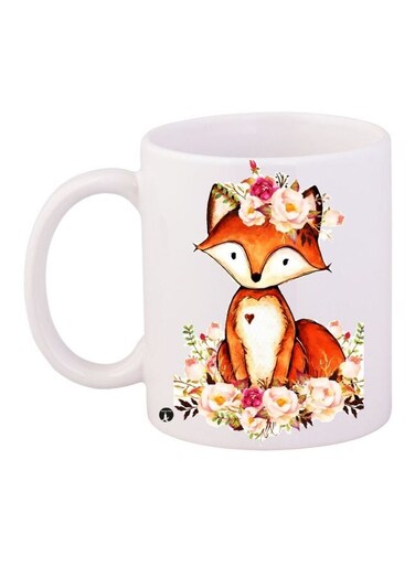 Fox Printed Coffee Mug White/Brown/Pink 11ounce