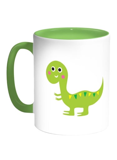 Dinosaur Printed Coffee Mug White/Green 11ounce
