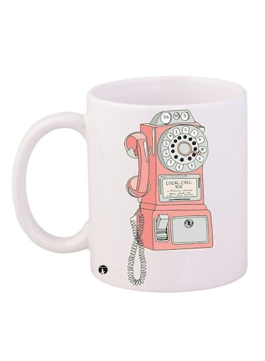 Telephone Printed Coffee Mug White/Pink/Grey 11ounce