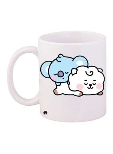 Cartoon Printed Coffee Mug White/Blue/Pink 11ounce