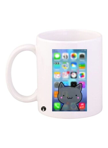 Cat Printed Mug White/Grey/Blue Standard Size