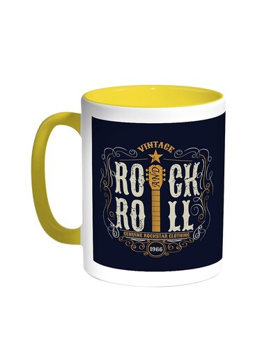 Rock And Roll Printed Coffee Mug Yellow/White 11ounce
