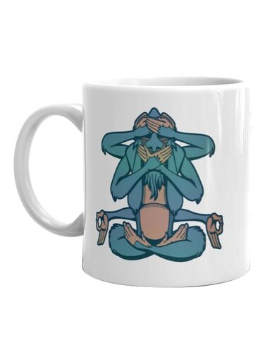 Monkey Printed Mug White/Blue/Brown