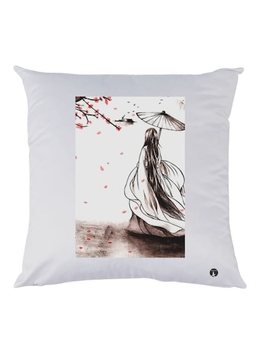 Girl Printed Throw Pillow White/Black/Pink 30x30cm