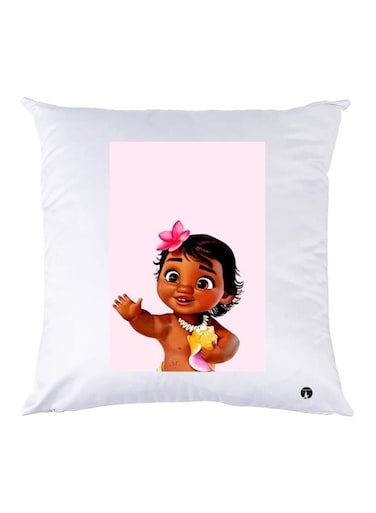 Cartoon Printed Throw Pillow White/Brown/Pink 30x30cm