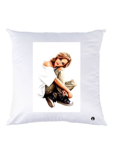 Girl Printed Throw Pillow White/Beige/Brown 30x30cm