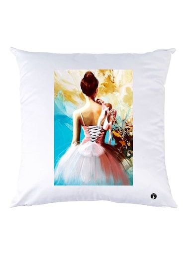 Girl Printed Throw Pillow White/Pink/Blue 30x30cm