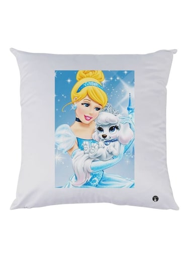 Girl Printed Throw Pillow White/Blue/Yellow 30x30cm