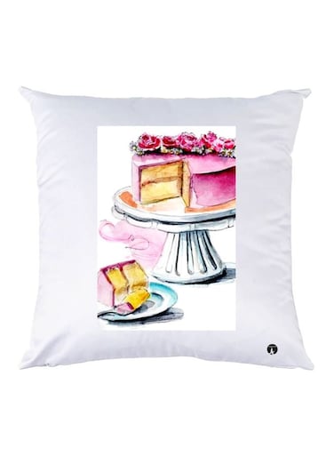 Cake Printed Throw Pillow White/Grey/Pink 30x30cm