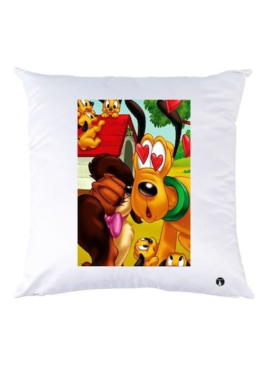 Cartoon Printed Throw Pillow White/Brown/Yellow 30x30cm