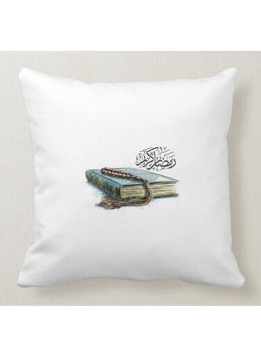 Ramadan Kareem Printed Decorative Pillow White/Blue/Brown 40x40cm