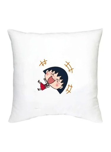 Chibi Maruko Chan Character Printed Decorative Pillow White/Beige/Red 16x16inch