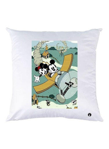 Mickey And Minnie Mouse Printed Throw Pillow White/Green/Brown 30x30cm