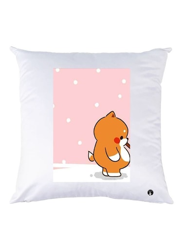 Cartoon Animal Printed Decorative Throw Pillow White/Pink/Orange 30x30cm