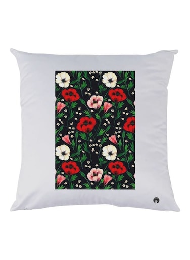 Flowers Printed Pillow White/Black/Red 30x30cm