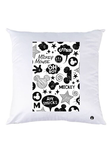 Mickey Mouse Printed Throw Pillow White/Black 30x30cm