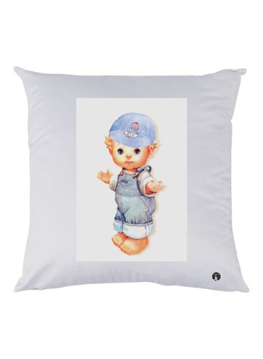 Cartoon Printed Throw Pillow White/Blue/Grey 30x30cm