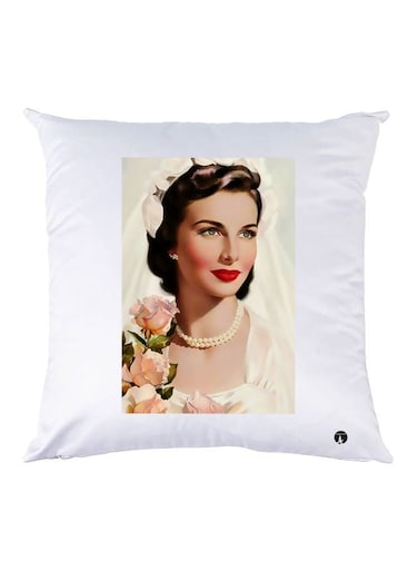 Girl Printed Throw Pillow polyester White/Beige/Red 30x30cm