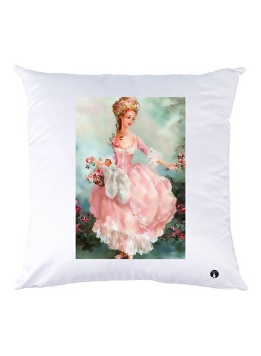 Girl Printed Throw Pillow White/Pink/Blue 30x30cm