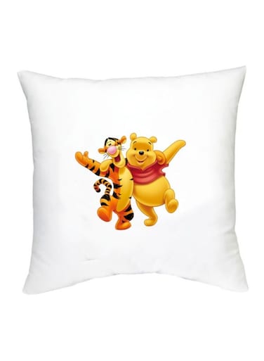 Winnie The Pooh Character Printed Decorative Pillow White/Yellow/Red 16x16inch