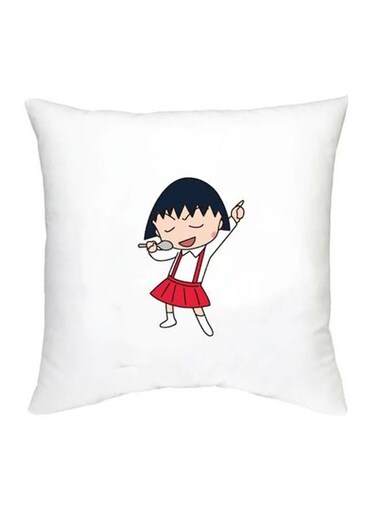Chibi Maruko Chan Character Printed Decorative Pillow White/Beige/Blue 16x16inch