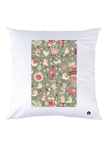 Cartoon Printed Throw Pillow White/Grey/Pink 30x30cm
